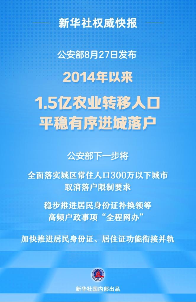 2014年以来1.5亿农业转移人口进城落户